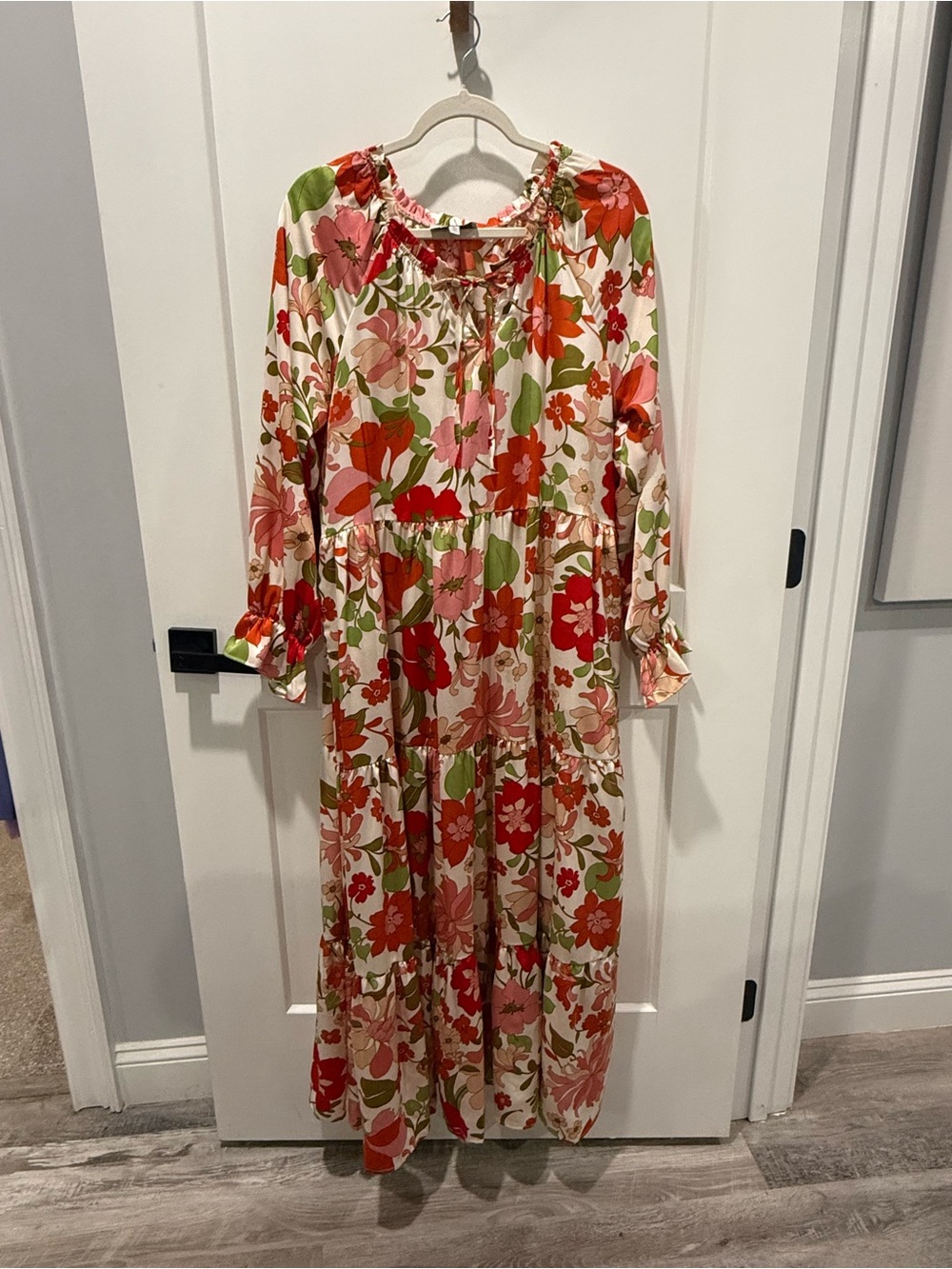 Hayden Floral Maxi Dress in Cream, Red, Pink & Green